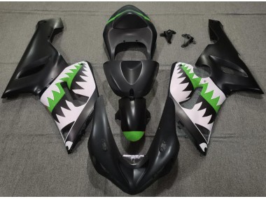Matte Black and Green Shark 05-06 Kawasaki ZX6R Fairings