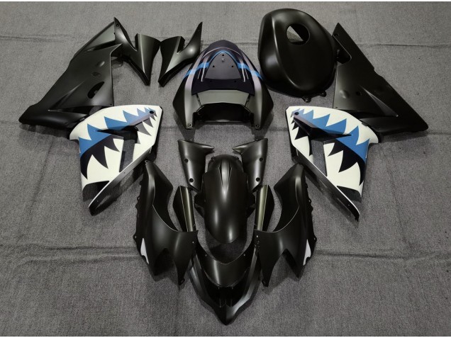 Matte Black and Light Blue Shark 04-05 Kawasaki ZX10R Fairings Matte Black and Light Blue Shark 04-05 Kawasaki ZX10R Fairings