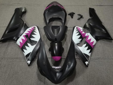 Matte Black and Pink Shark 05-06 Kawasaki ZX6R Fairings