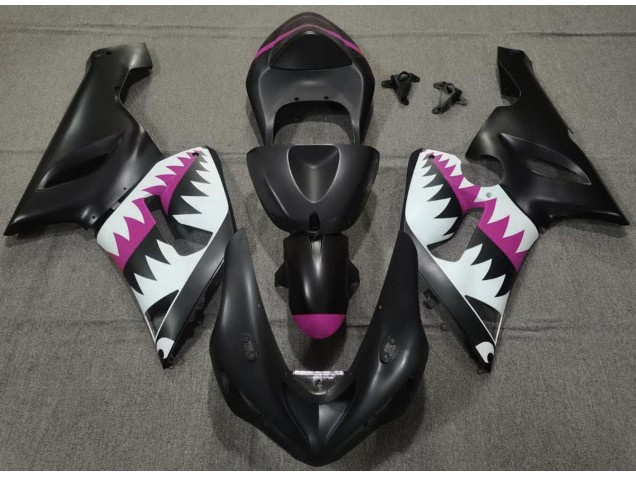 Matte Black and Pink Shark 05-06 Kawasaki ZX6R Fairings Matte Black and Pink Shark 05-06 Kawasaki ZX6R Fairings