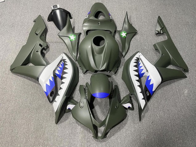 Matte Green & Blue Shark 07-08 Honda CBR600RR Fairings Matte Green & Blue Shark 07-08 Honda CBR600RR Fairings
