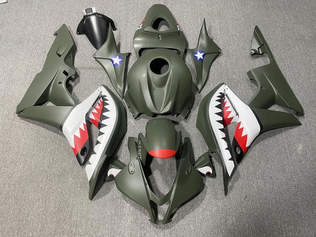 Matte Green & Red Shark 07-08 Honda CBR600RR Fairings Matte Green & Red Shark 07-08 Honda CBR600RR Fairings