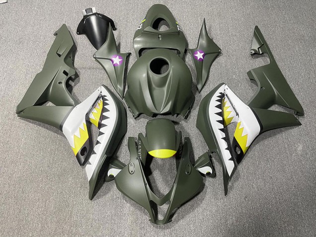 Matte Green & Yellow Shark 07-08 Honda CBR600RR Fairings Matte Green & Yellow Shark 07-08 Honda CBR600RR Fairings