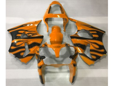 Orange & Black Flame 00-02 Kawasaki ZX6R Fairings