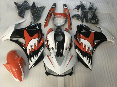 Orange and White Shark 15-18 Yamaha R3 Fairings