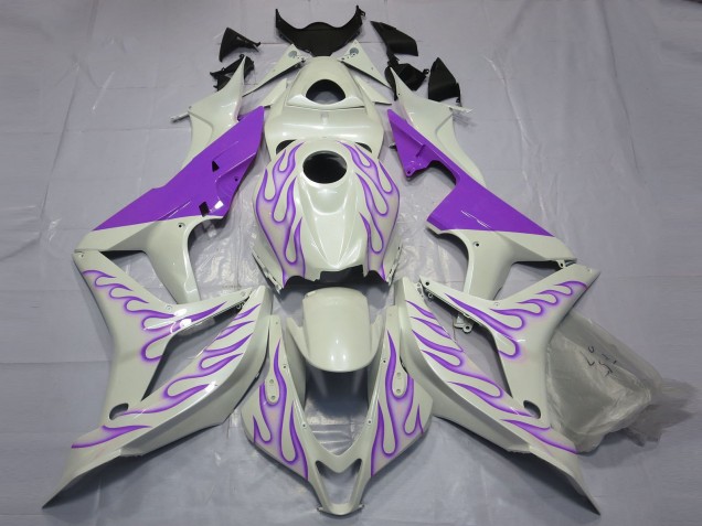 Purple Flame on White 07-08 Honda CBR600RR Fairings Purple Flame on White 07-08 Honda CBR600RR Fairings