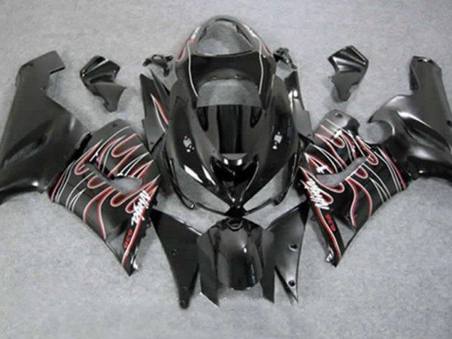 Red Black Flame 05-06 Kawasaki ZX6R Fairings Red Black Flame 05-06 Kawasaki ZX6R Fairings