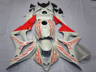Red Flame on White 07-08 Honda CBR600RR Fairings