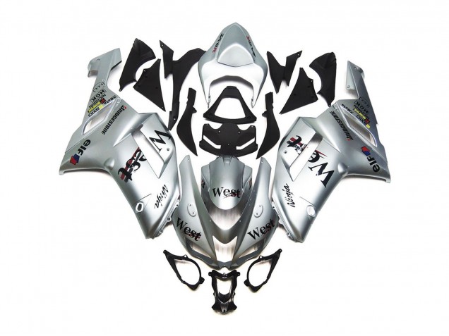 Silver West Gloss 07-08 Kawasaki ZX6R Fairings Silver West Gloss 07-08 Kawasaki ZX6R Fairings