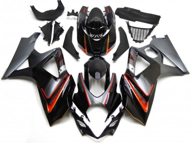 Silver and Black with Red 07-08 Suzuki GSXR 1000 Fairings