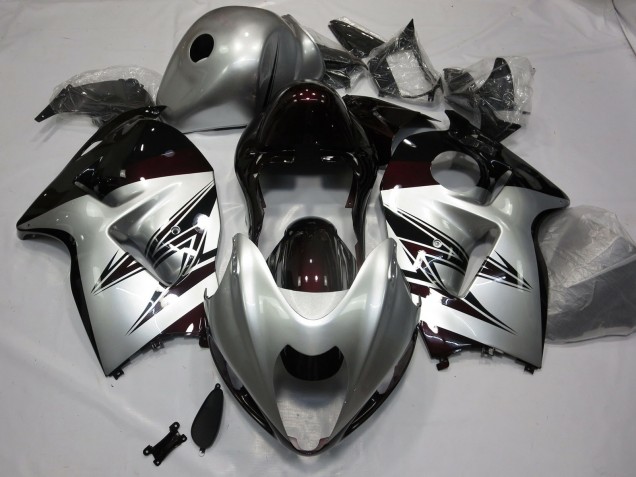 Silver and Dark Red 97-07 Suzuki GSXR 1300 Hayabusa Fairings Silver and Dark Red 97-07 Suzuki GSXR 1300 Hayabusa Fairings