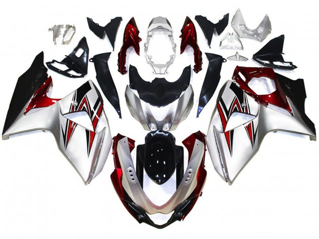 Silver with Red Hints 09-16 Suzuki GSXR 1000 Fairings Silver with Red Hints 09-16 Suzuki GSXR 1000 Fairings