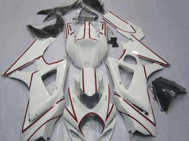 White with Red Pin Stripe 07-08 Suzuki GSXR 1000 Fairings