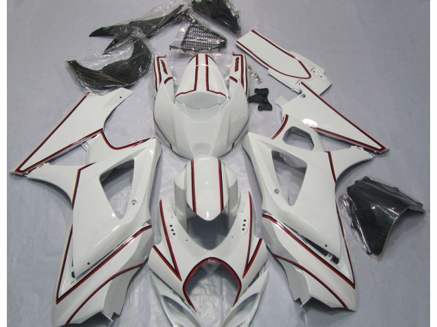 White with Red Pin Stripe 07-08 Suzuki GSXR 1000 Fairings White with Red Pin Stripe 07-08 Suzuki GSXR 1000 Fairings